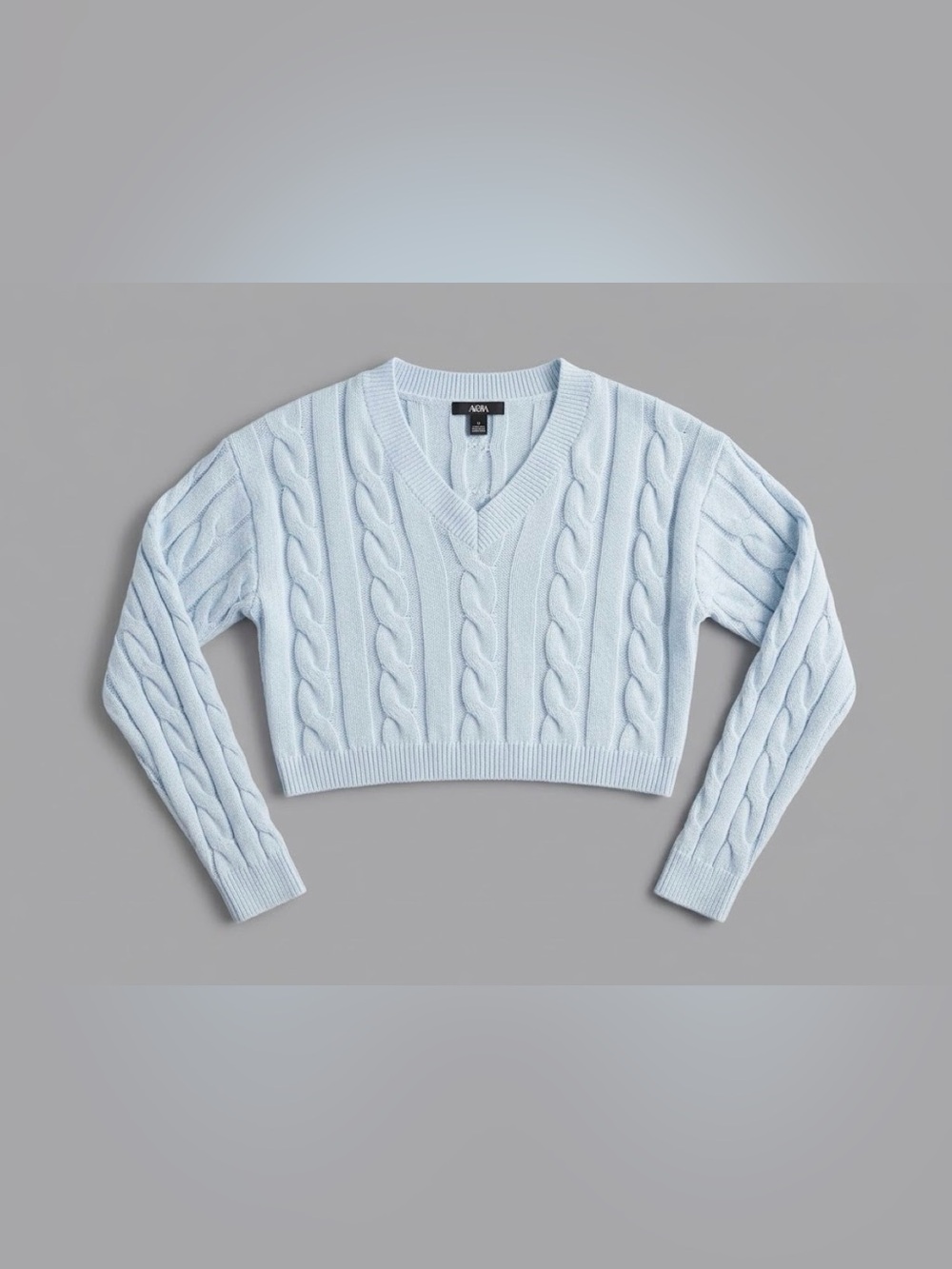 Forever 21 Pale Blue Cable Knit V-Neck Cropped Sweater